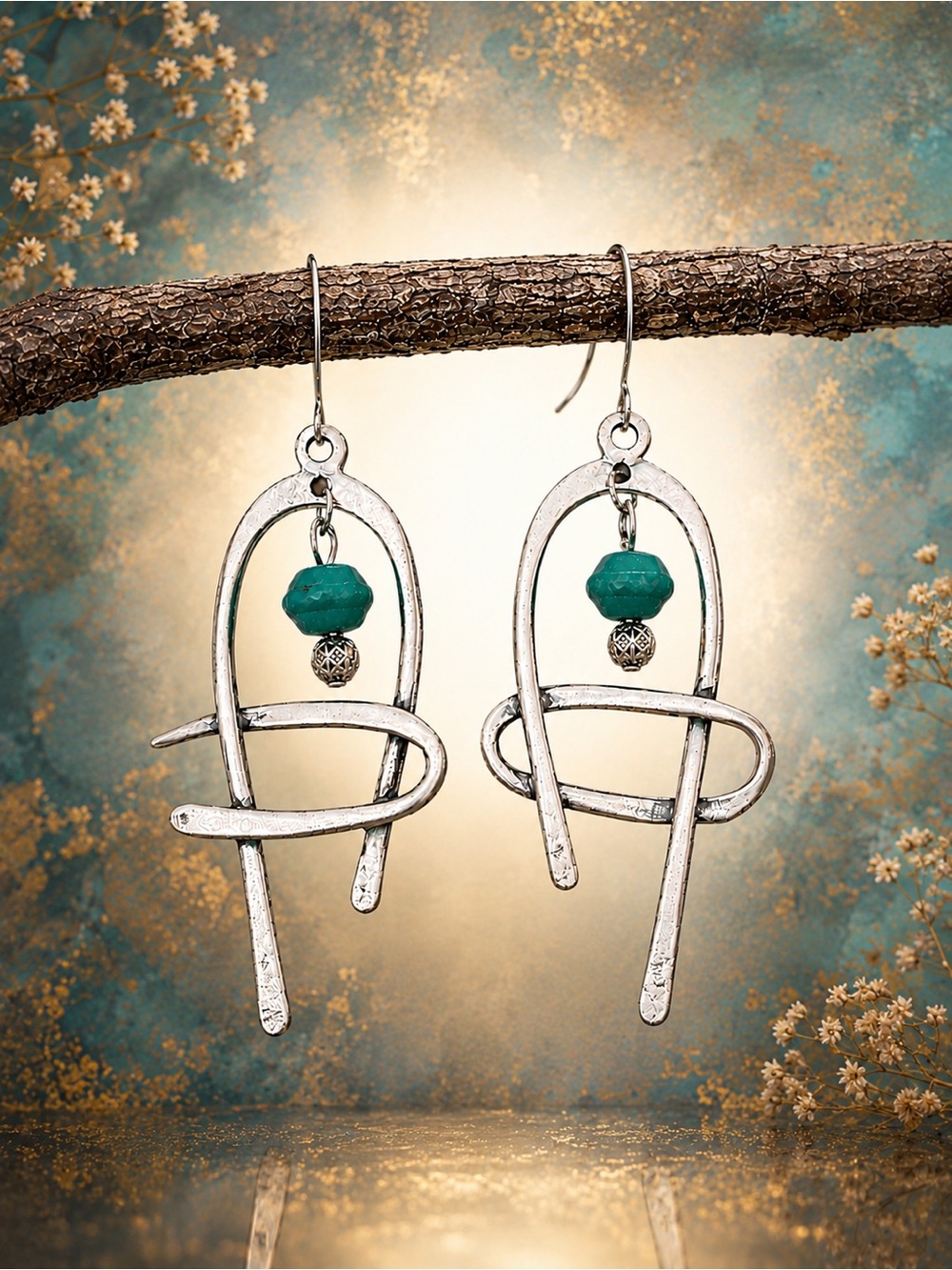 Antique Silver Turquoise Earrings • Handmade Boho Dangle